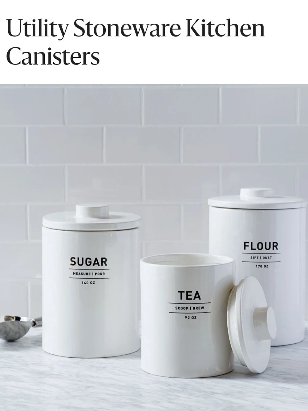 COFFEE Canister - West Elm White Stoneware Medium - Modern Kitchen Storage